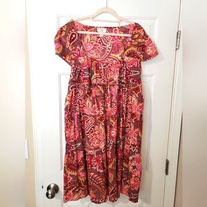 LOFT Paisley Short Sleeve Empire Waist Midi Dress - 14